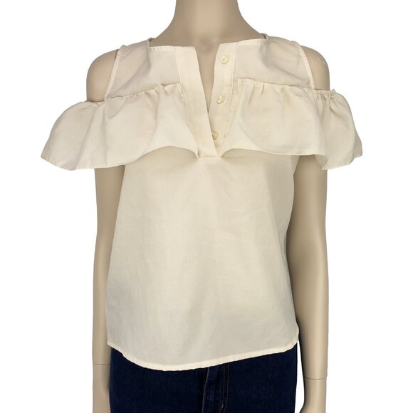 MYM Off White Girlhoodcore ruffles Blouse Button Crew round Neck s S - Picture 8 of 9